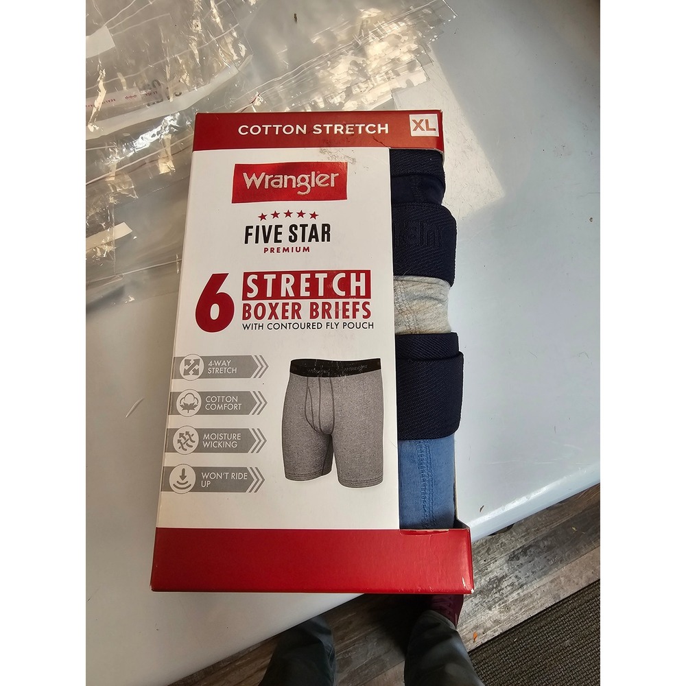 Wrangler Five Star Premium Mens 6 Pack Stretch Boxer Briefs XL Blue WFB01M0002